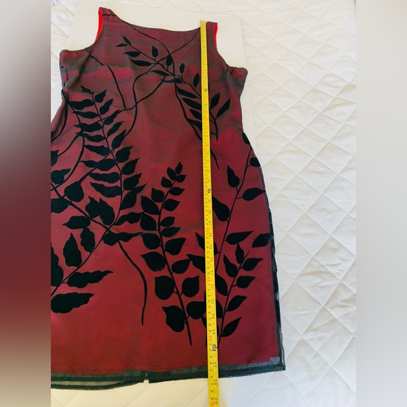 English Richards mini black & red Dress sheer mesh black velvet leaves US 12 - Picture 16 of 16